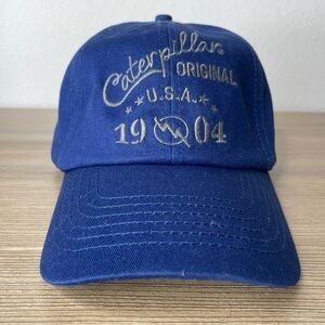 VTG Caterpillar CAT Hat 1904 Heritage Script Logo Blue Adjustable Baseball Cap